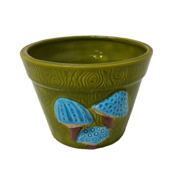 Vintage Other - Vintage 75 Ceramic Green Mushroom Design Planter Flower Pot Signed Retro Cottage